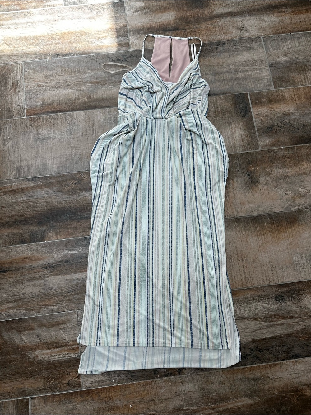BCBGeneration Striped Maxi Dress in Light Blue and Pink Panel